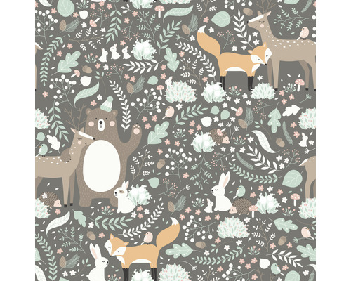 MARBURG Vliesbehang 45870 Kids Walls bosdieren meerkleurig Patroon met beer, hert, vos, haas, egel, vogels, bladeren en bloemen