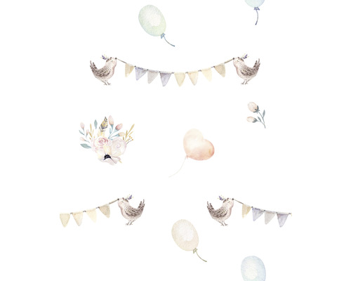 MARBURG Vliesbehang 45887 Kids Walls vogels met slingers wit Illustratie met vogels, slingers, bloemen en ballonnen