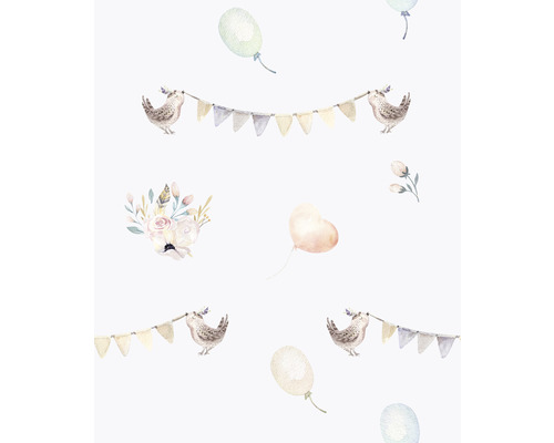 MARBURG Vliesbehang 45892 Kids Walls vogels met slingers beige Patroon met vogel, slinger, bloemen en ballonnen