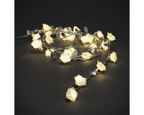 KONSTSMIDE Kerstverlichting LED lichtsnoer decoratie blaadjes 25 lampjes warmwit 1,5 m Decoratieve lichtslinger met rozen en zilverkleurige bladeren
