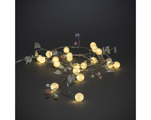 Decoratieve lichtslinger met bladeren en ronde lampen