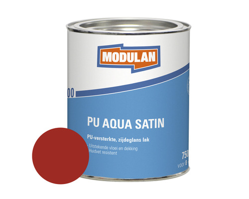 MODULAN 6200 PU Aqua Satin zijdeglans lak vuurrood RAL 3000 750 ml Modulan PU Aqua Satin lakblik