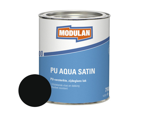 MODULAN 6200 PU Aqua Satin zijdeglans lak zwart RAL 9005 750 ml Modulan PU Aqua Satin lakblik