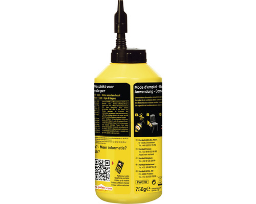 Houtlijm in een gele fles met zwarte applicator, 750 gram