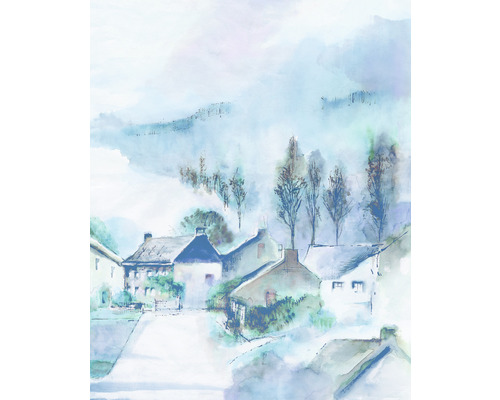 KOMAR Fotobehang vlies X4-1090 Colours Imagine Edition 5 Hamlet 200x250 cm Aquarelschilderij van een landelijk tafereel met huizen en bomen