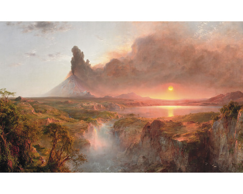 KOMAR Fotobehang vlies X8-1083 Colours Imagine Edition 5 The Andes 400x250 cm Schilderij van een landschap met vulkaan, waterval en zonsondergang