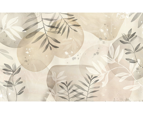 KOMAR Fotobehang vlies X8-1098 Colours Imagine Edition 5 Pearl 400x250 cm Abstract botanisch behangontwerp met bladeren en cirkels