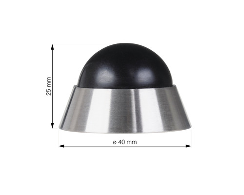 Deurstoppper van roestvrij staal en rubber met afmetingen van 25 mm hoog en 40 mm diameter