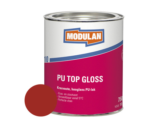 MODULAN 6110 PU Top Gloss hoogglans lak vuurrood RAL 3000 750 ml Modulan PU Top Gloss lakblik met kleurvoorbeeld