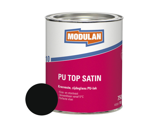 MODULAN 6110 PU Top Satin zijdeglans lak zwart RAL 9005 750 ml Modulan PU Topsatin lakblik