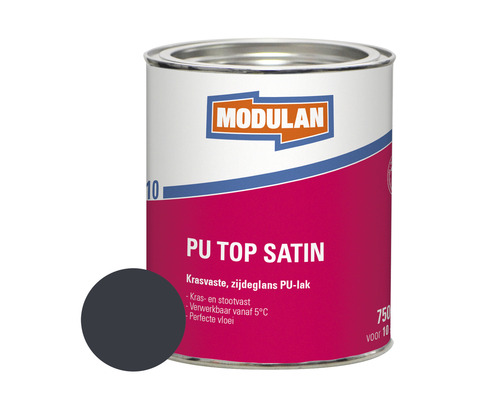 MODULAN 6110 PU Top Satin zijdeglans lak antraciet RAL 7016 750 ml Modulan PU Top Satin lakblik