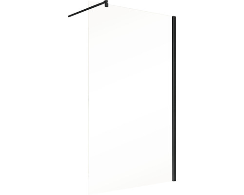 Douchewand van glas met zwart frame en stabilisatiestang