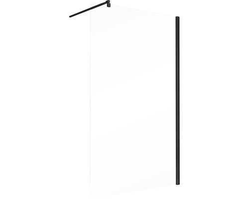 Glazen douchewand met zwart frame en stabilisatiestang