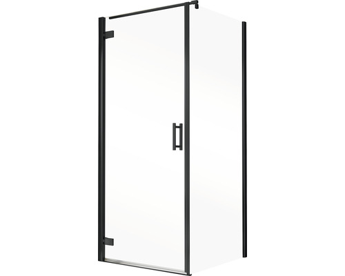 Hoekdouchecabine met draaideur en zwart frame