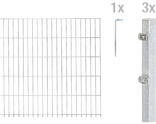 ALBERTS Dubbelstaafmat set 6/5/6 400 x 80 cm thermisch verzinkt Dubbelstaafmat hekwerk set met rastermat, palen en accessoires