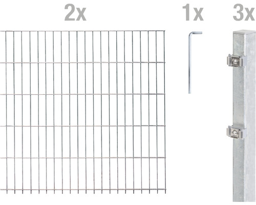 ALBERTS Dubbelstaafmat set 6/5/6 400 x 120 cm thermisch verzinkt Tuinhek panelen, inbussleutel en hekpalen voor hekwerk montage