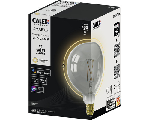 Calex Smart ledlamp met instelbaar wit, E27 fitting, G125 bolvorm, 7 watt, 400 lumen