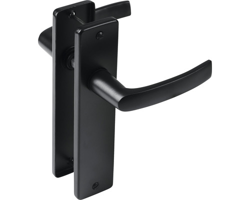 Zwarte deurklink met lang schild