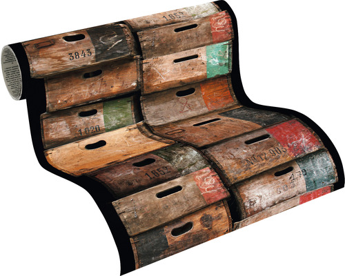 Behang met houten krattenmotief