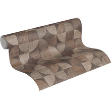 Rol behang met houtlook en geometrisch patroon