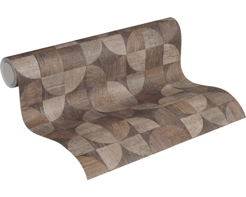Rol behang met houtlook en geometrisch patroon
