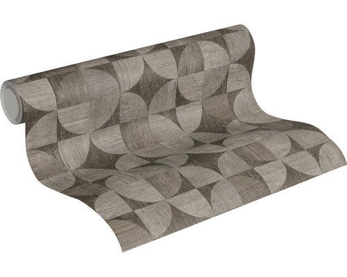 Rol behang met geometrisch patroon en houtlook