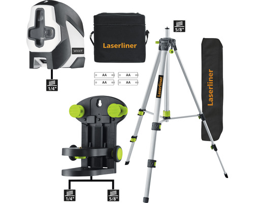Laserliner kruislijnlaser set met statief, wandhouder, batterijen en tas
