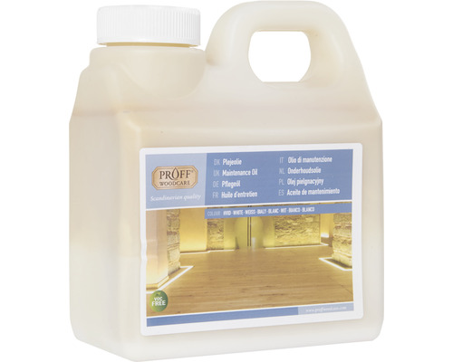 Proff Woodcare onderhoudsolie in een plastic fles