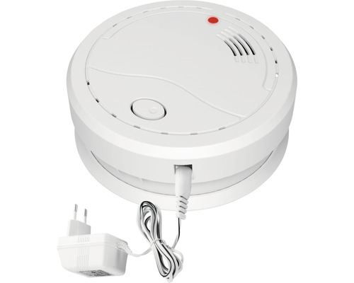 Witte rookmelder met voedingsadapter voor stroomvoorziening