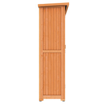 Houten tuinkast met schuin dak