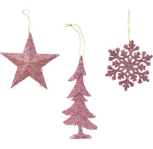 Decoratieve kerstboomversiering, bestaande uit ster, kerstboom en sneeuwvlok