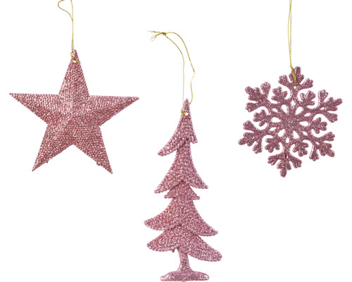 Decoratieve kerstboomversiering, bestaande uit ster, kerstboom en sneeuwvlok