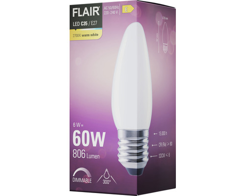 FLAIR ledlamp C35 E27, 6 watt, warm wit, dimbaar