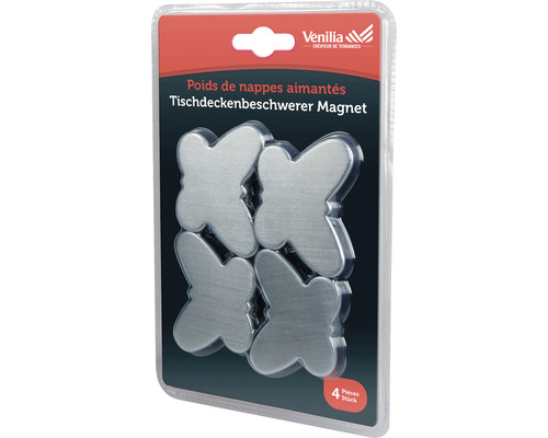 Vier magnetische tafelkleedgewichten in vlinderdesign in verpakking