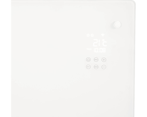 Close-up van een radiatorthermostaat met digitaal display en bedieningselementen