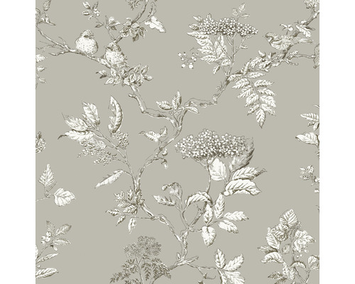 LAURA ASHLEY Vliesbehang 113347 Elderwood steel Behang met vogel- en plantmotief