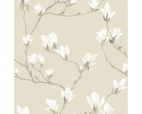 LAURA ASHLEY Vliesbehang 113353 Magnolia Grove natural Behang met magnolia bloemmotief