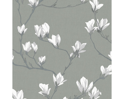 LAURA ASHLEY Vliesbehang 113354 Magnolia Grove slate Behang met magnolia bloesem motief