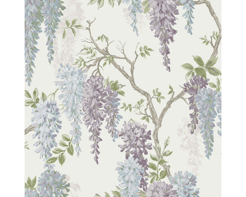 LAURA ASHLEY Vliesbehang 113356 Wisteria Garden pale iris Behang met blauweregen motief