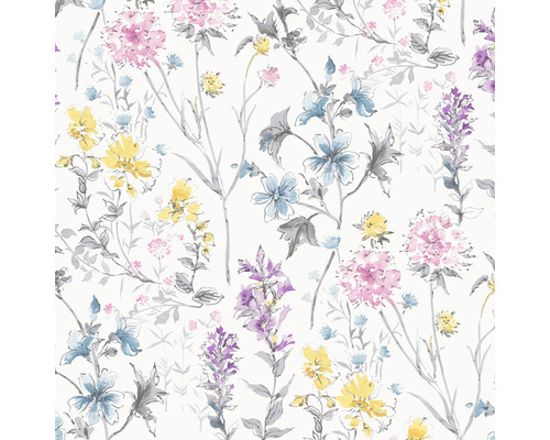 LAURA ASHLEY Vliesbehang 113363 Wild Meadow Bloemenbehang met bloemmotief in geel, blauw, roze en violet