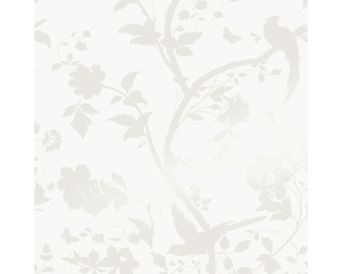 LAURA ASHLEY Vliesbehang 113391 Oriental garden pearlescent white Behang met vogel-, bloem- en vlindermotief