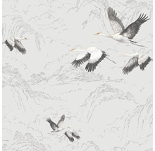 Behang met kraanvogels en berglandschap