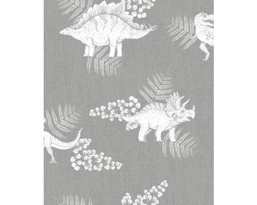 MARBURG Vliesbehang 45803 Kids Walls dinosauriërs antraciet Behang met dinosaurussen en varenmotieven