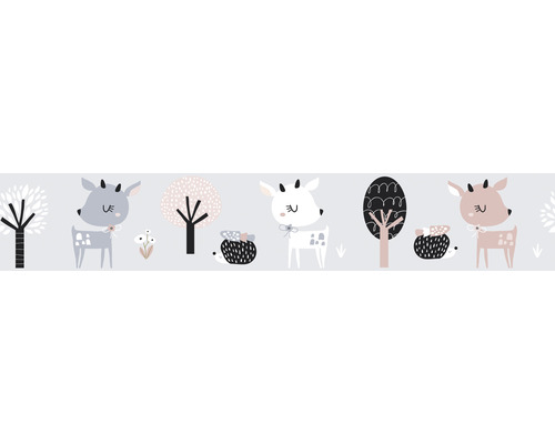 MARBURG Behangrand vlies 45832 Kids Walls bosdieren grijs 5 m x 18 cm Grafische weergave van herten, bomen en egels