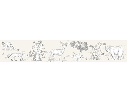 MARBURG Behangrand vlies 45810 Kids Walls bosdieren beige 5 m x 18 cm Illustratie van bosdieren inclusief wasbeer, vos, hert, haas en beer