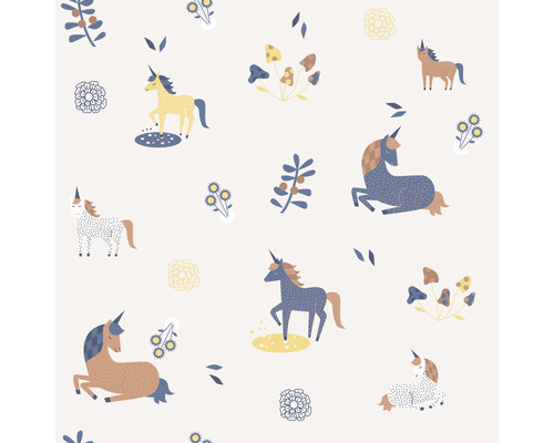 MARBURG Vliesbehang 45821 Kids Walls eenhoorns beige Patroon met eenhoorns, bloemen en paddenstoelen