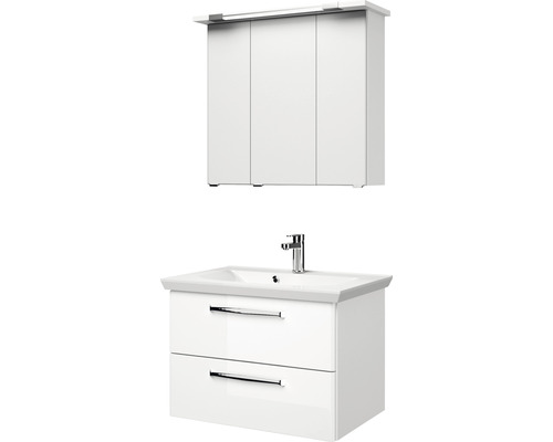 Badkamermeubelset met wastafelonderkast, twee laden en spiegelkast met drie deuren