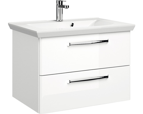 Wastafelonderkast met twee laden, wastafel en kraan
