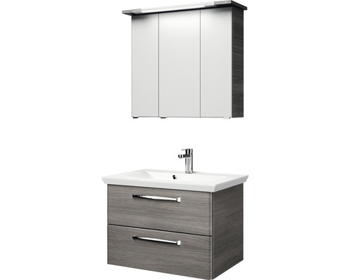 Wastafelonderkast met twee laden en spiegelkast met drie deuren