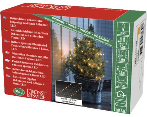 KONSTSMIDE Kerstverlichting LED lichtsnoer micro zilverdraad 60 lampjes extra warmwit 1 m Batterijgevoede LED decoratie met timer in doos